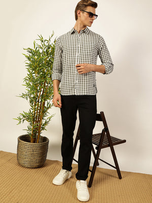 Thomas Scott Men Smart Spread Collar Micro Checked Cotton Slim Fit Casual Shirt
