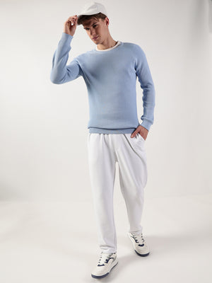 Thomas Scott Men Ribbed Self Design Round Neck Cotton Pullover Ribbed Sweater