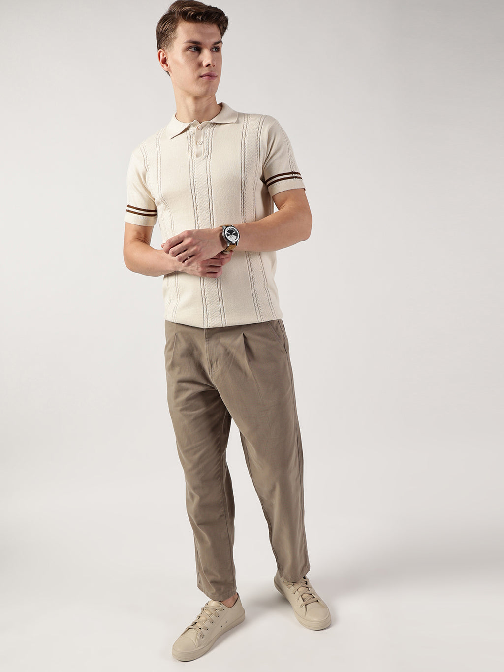Thomas Scott Men Self Design Polo Collar Cotton T-shirt