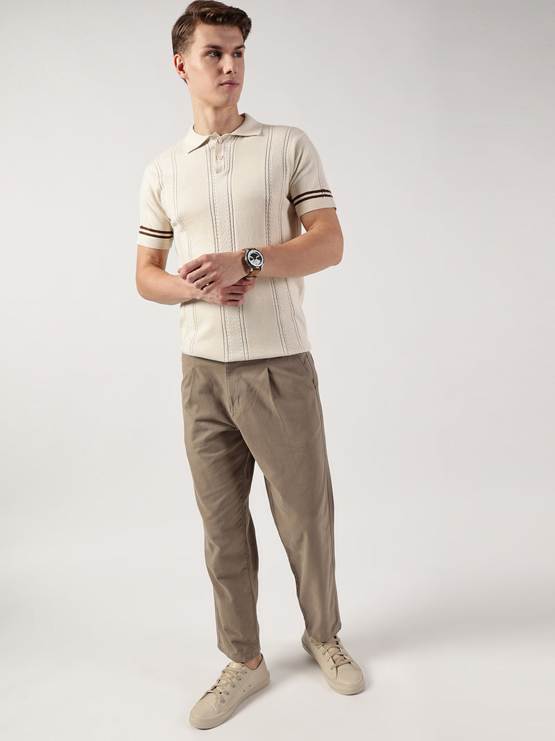 Thomas Scott Men Self Design Polo Collar Cotton T-shirt