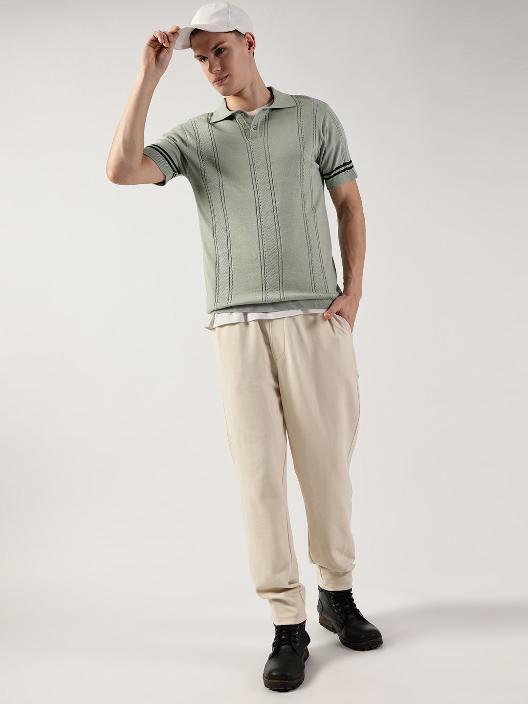Thomas Scott Men Self Design Polo Collar Cotton T-shirt