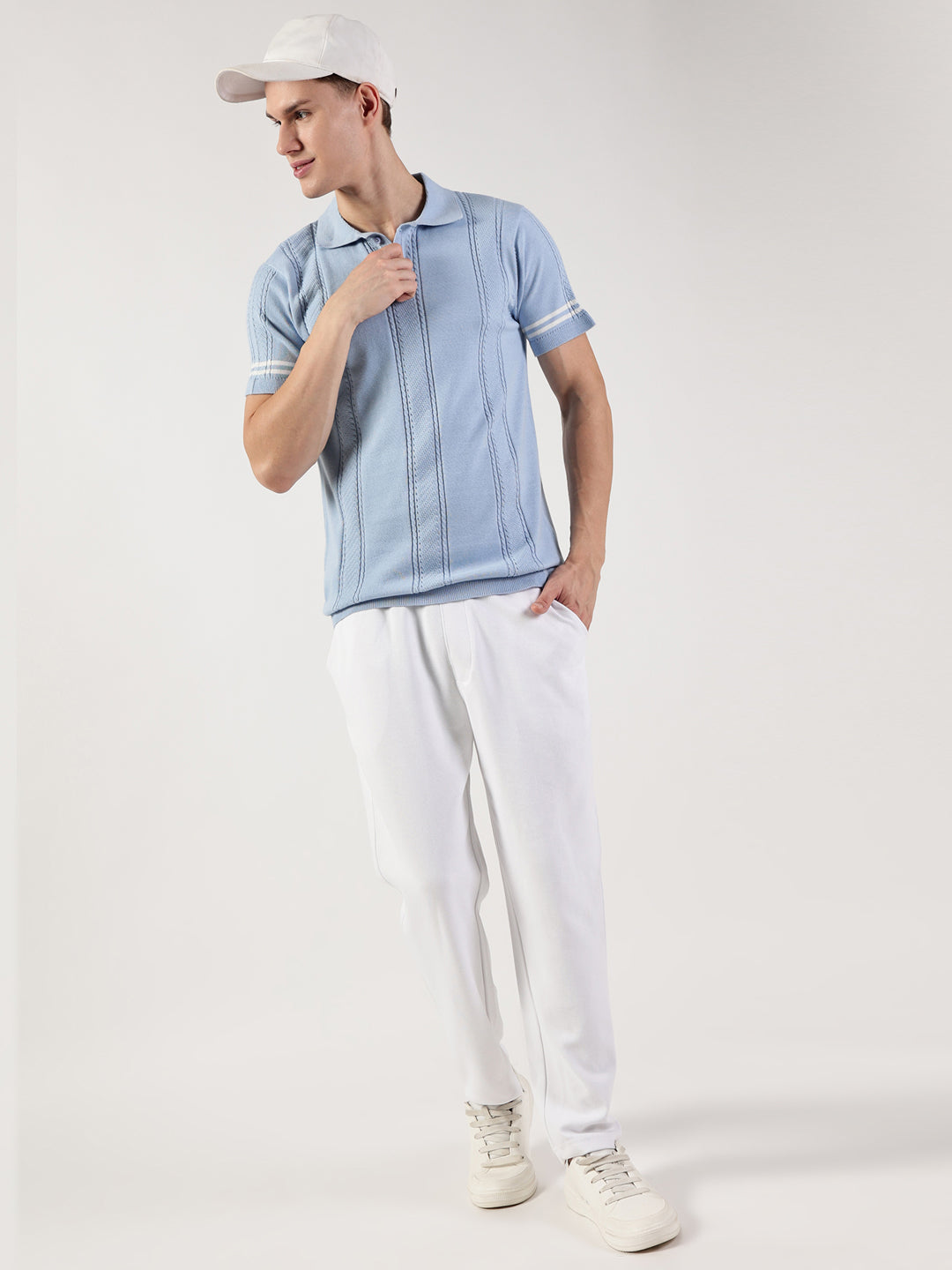 Thomas Scott Men Self Design Polo Collar Cotton T-shirt