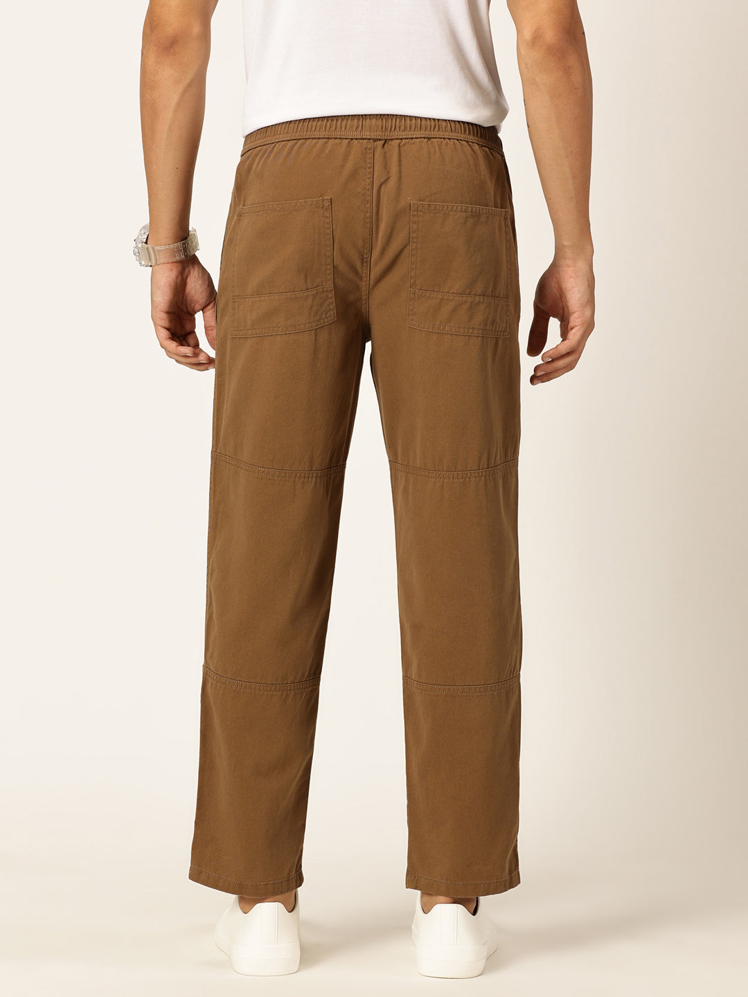 Thomas Scott Men Relaxed Loose Fit Mid-Rise Pure Cotton Trousers