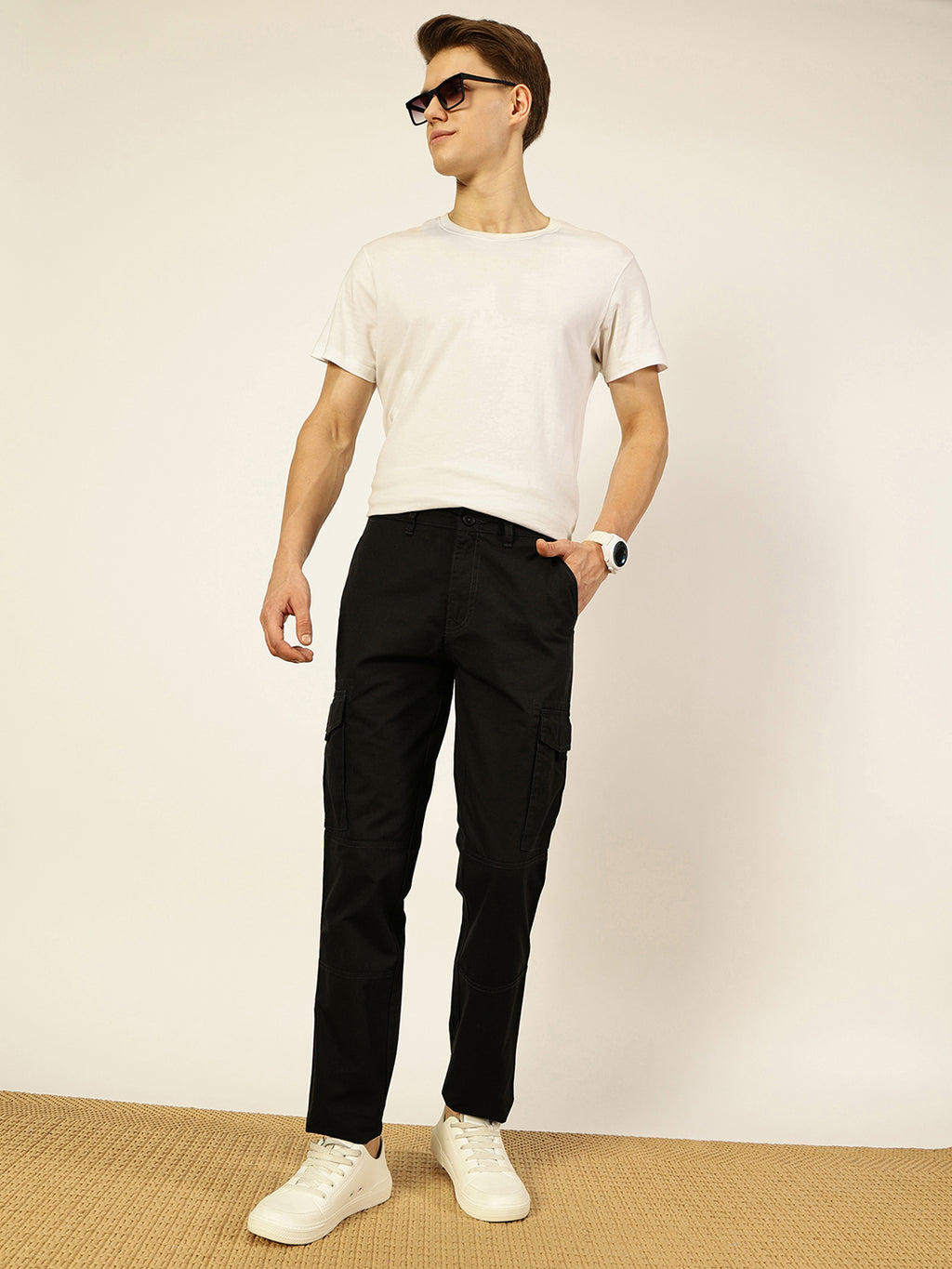 Thomas Scott Men Smart Straight Fit Easy Wash Cotton Cargo Trouser