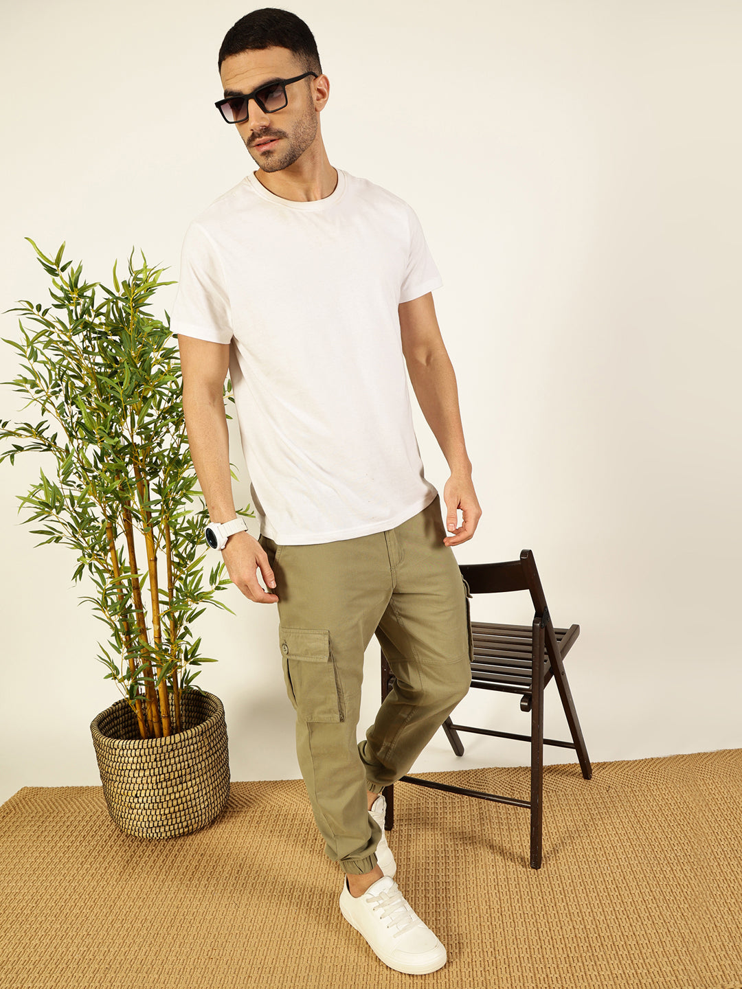 Mint  Classic Regular Fit Easy Wash Cargos Trousers