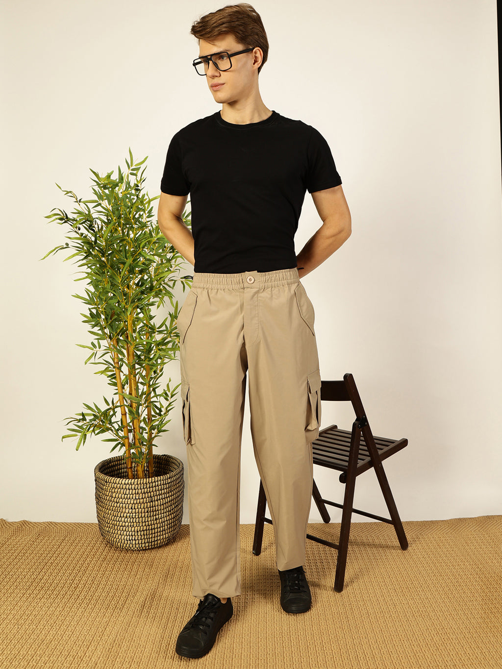 Thomas Scott Men Smart Loose Fit Easy Wash Cargos Trousers