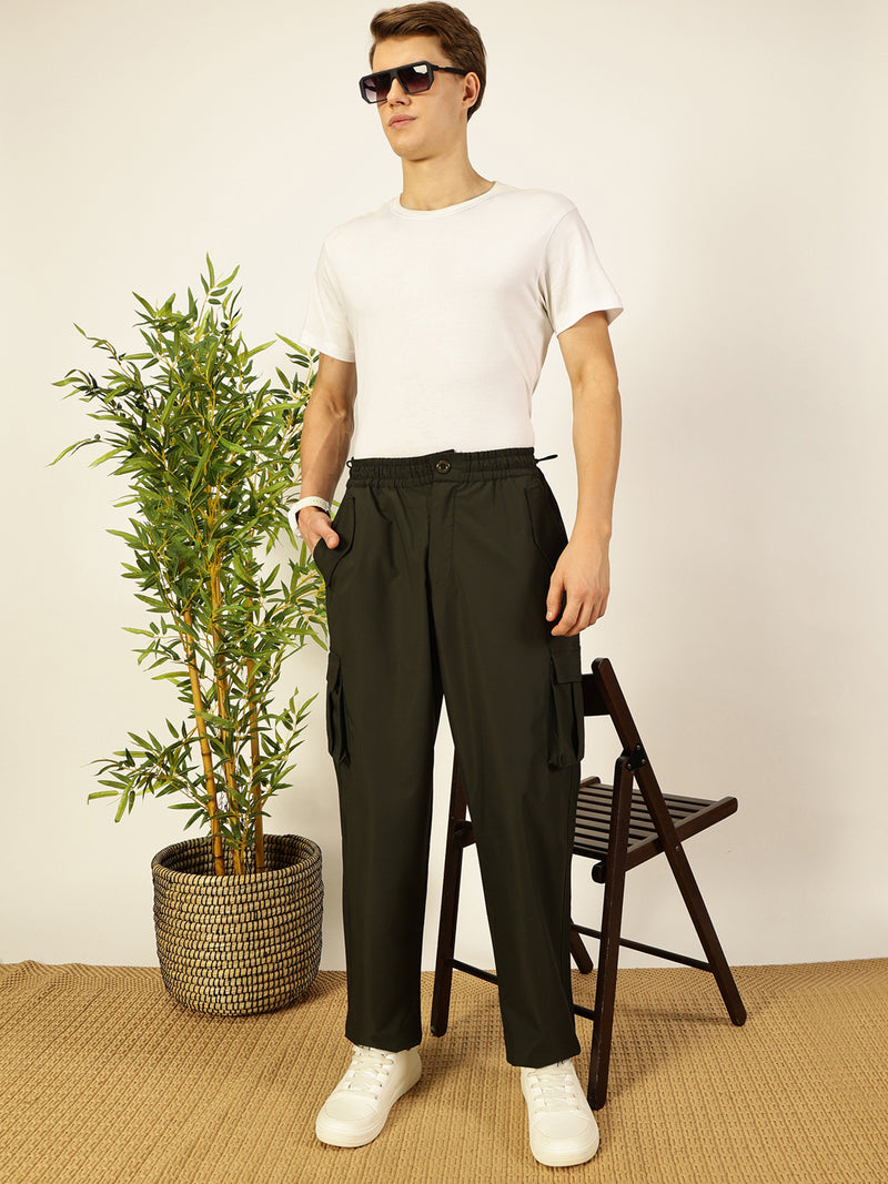 Thomas Scott Men Smart Loose Fit Mid-Rise Easy Wash Cotton Cargos Trousers