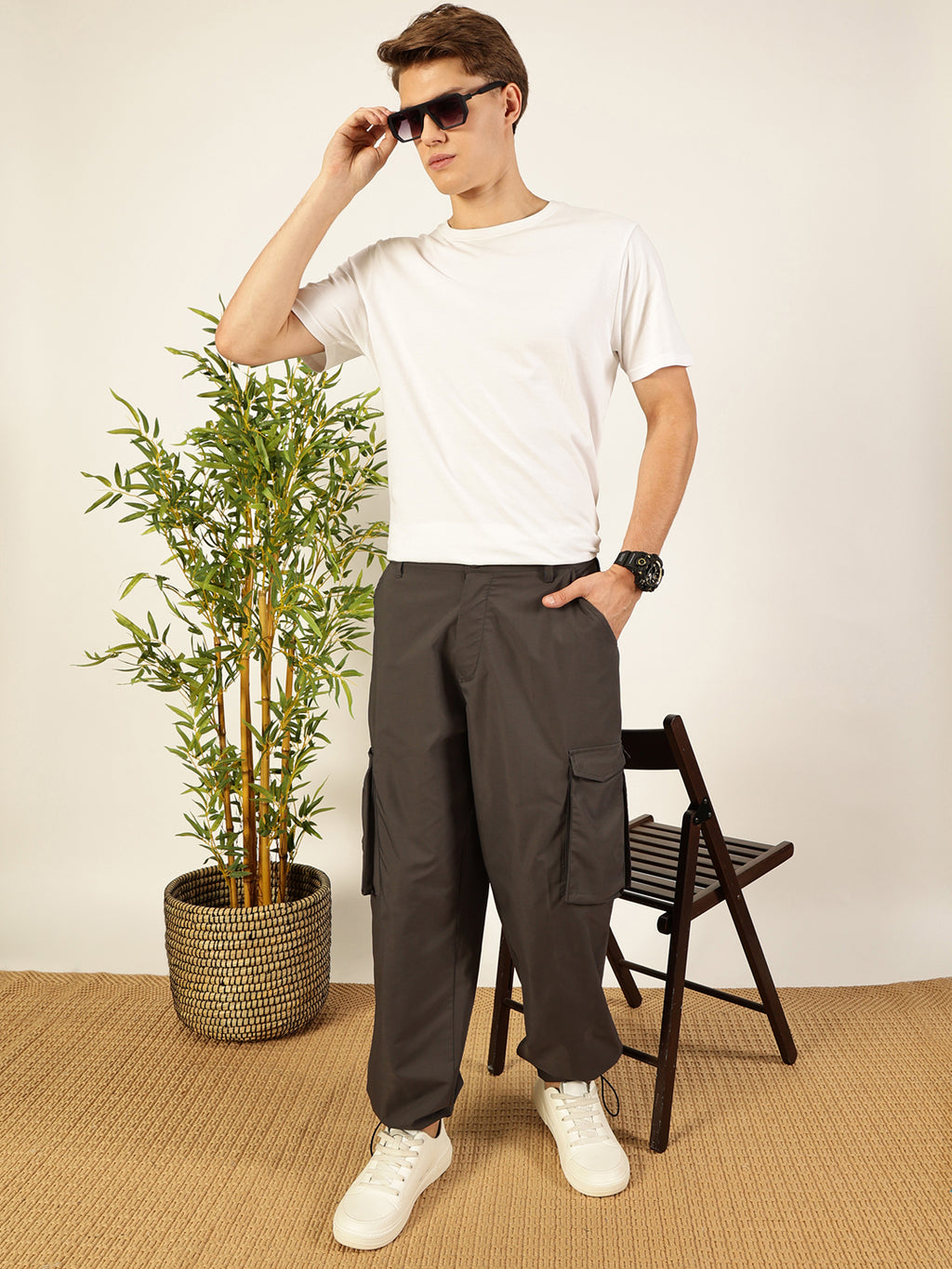 Thomas Scott Men Classic Loose Fit Cargos Trousers