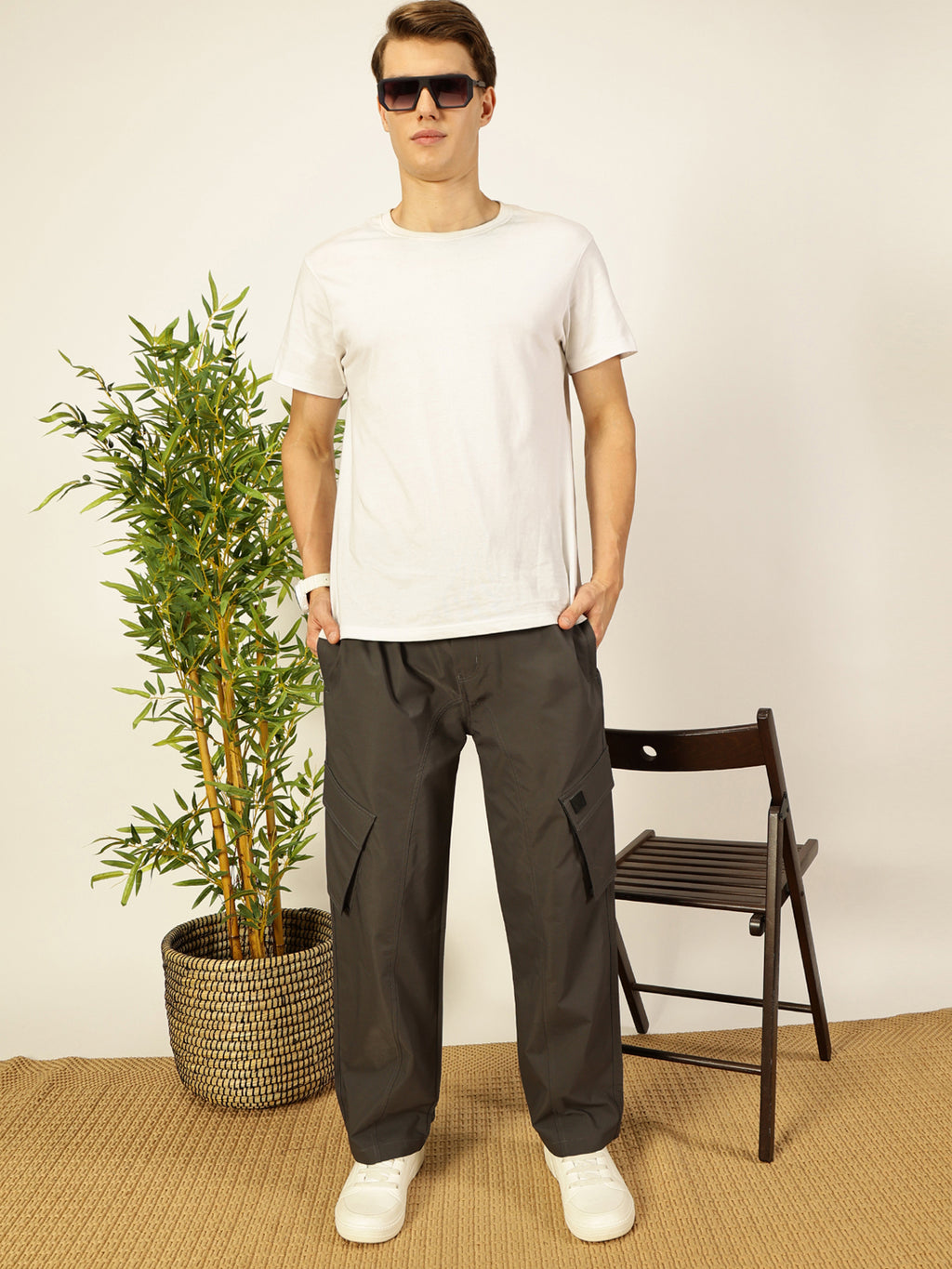 Thomas Scott Men Smart Loose Fit Wrinkle Free Cargos Trousers