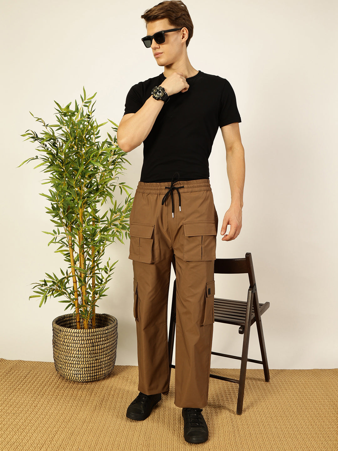 Thomas Scott Men Smart Loose Fit Wrinkle Free Cargos Trousers