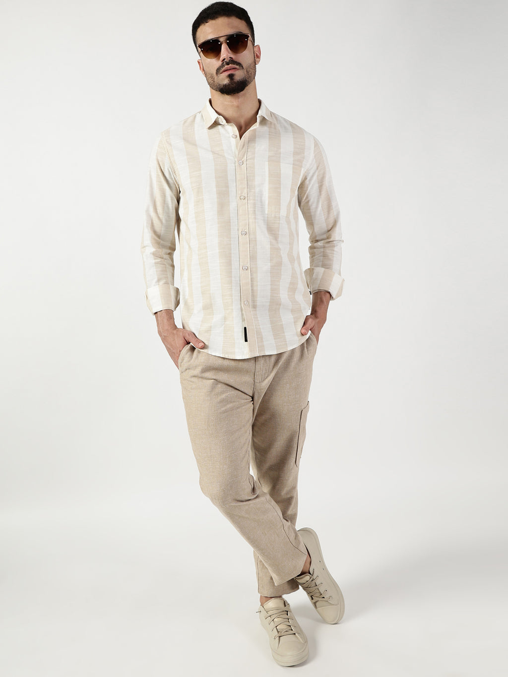 Thomas Scott Men Premium Slim Fit Opaque Striped Casual Shirt