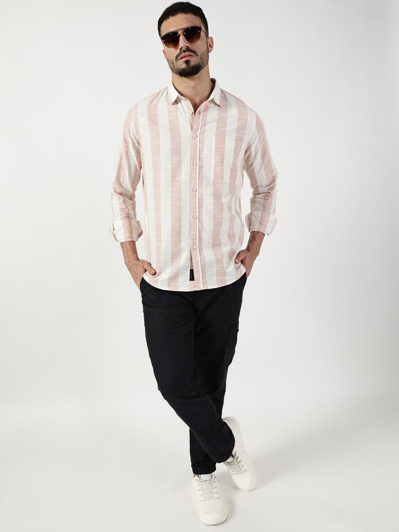 Thomas Scott Men Premium Slim Fit Opaque Striped Casual Shirt