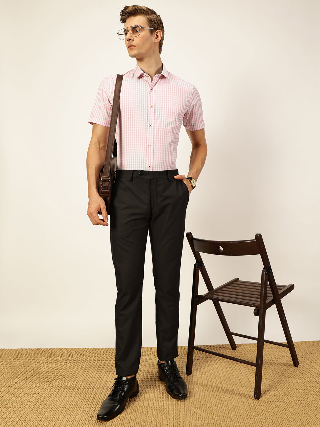 Thomas Scott Men Smart Gingham Checks Opaque Checked Formal Shirt