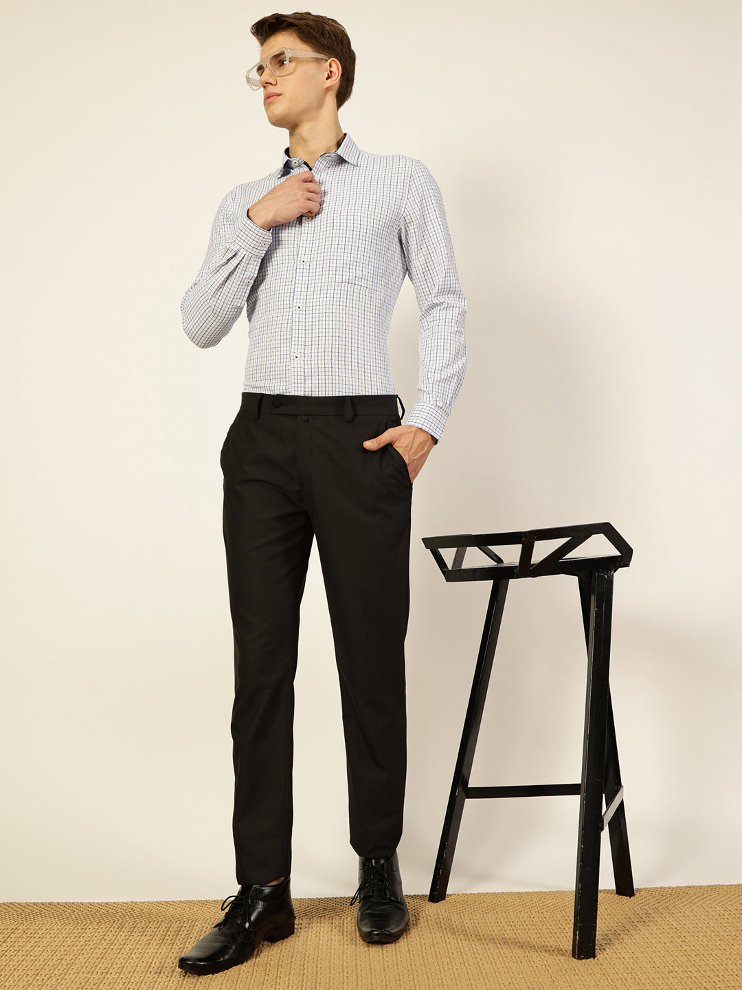 Thomas Scott Men Smart Gingham Checks Opaque Checked Formal Shirt