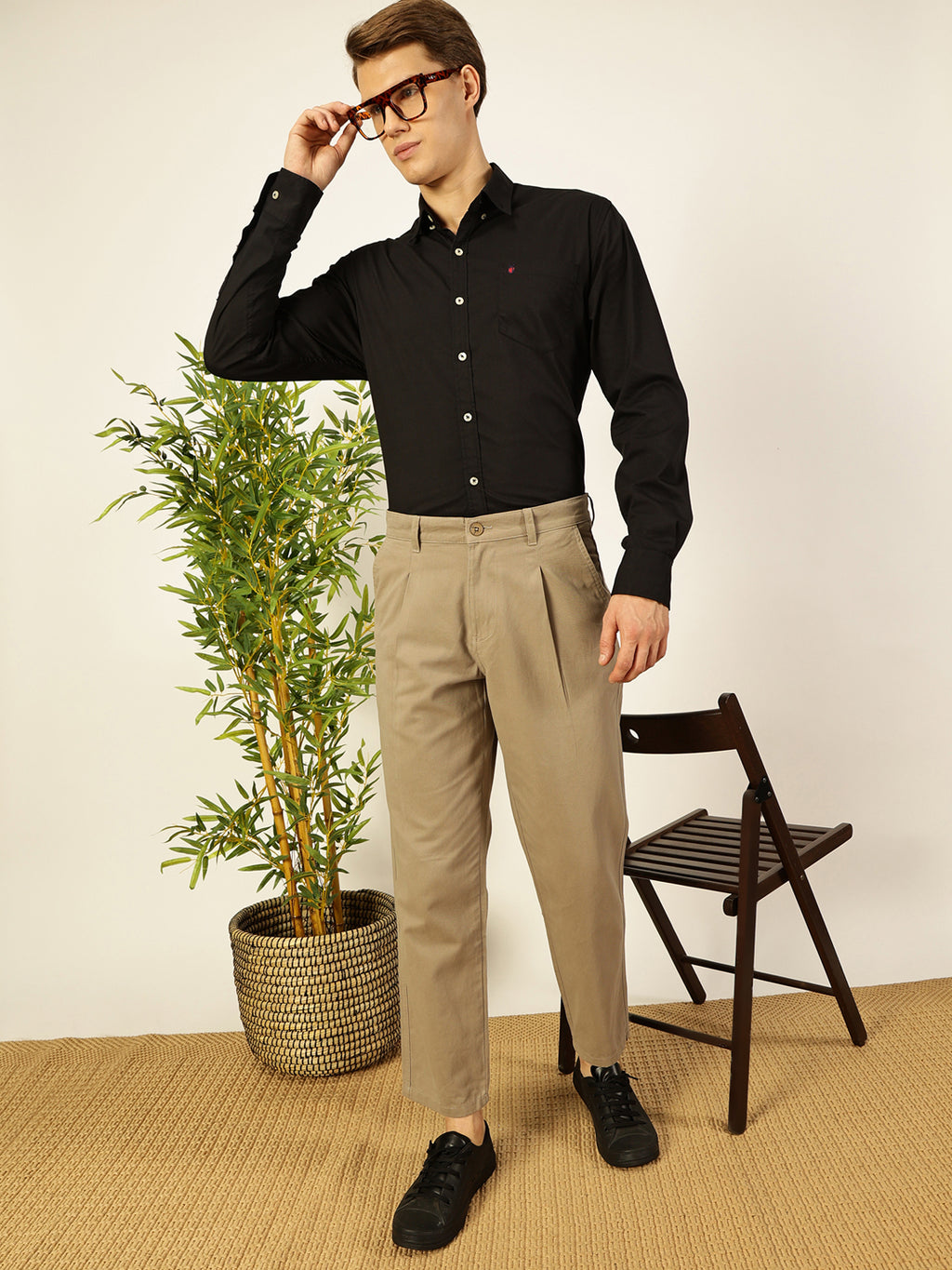Mid Grey  Smart Straight Fit Easy Wash Pleated Chinos Trousers