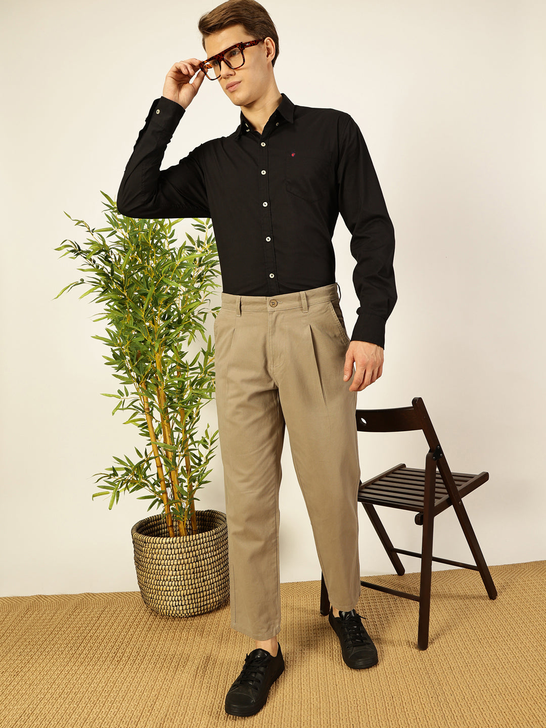 Mid Grey  Smart Straight Fit Easy Wash Pleated Chinos Trousers
