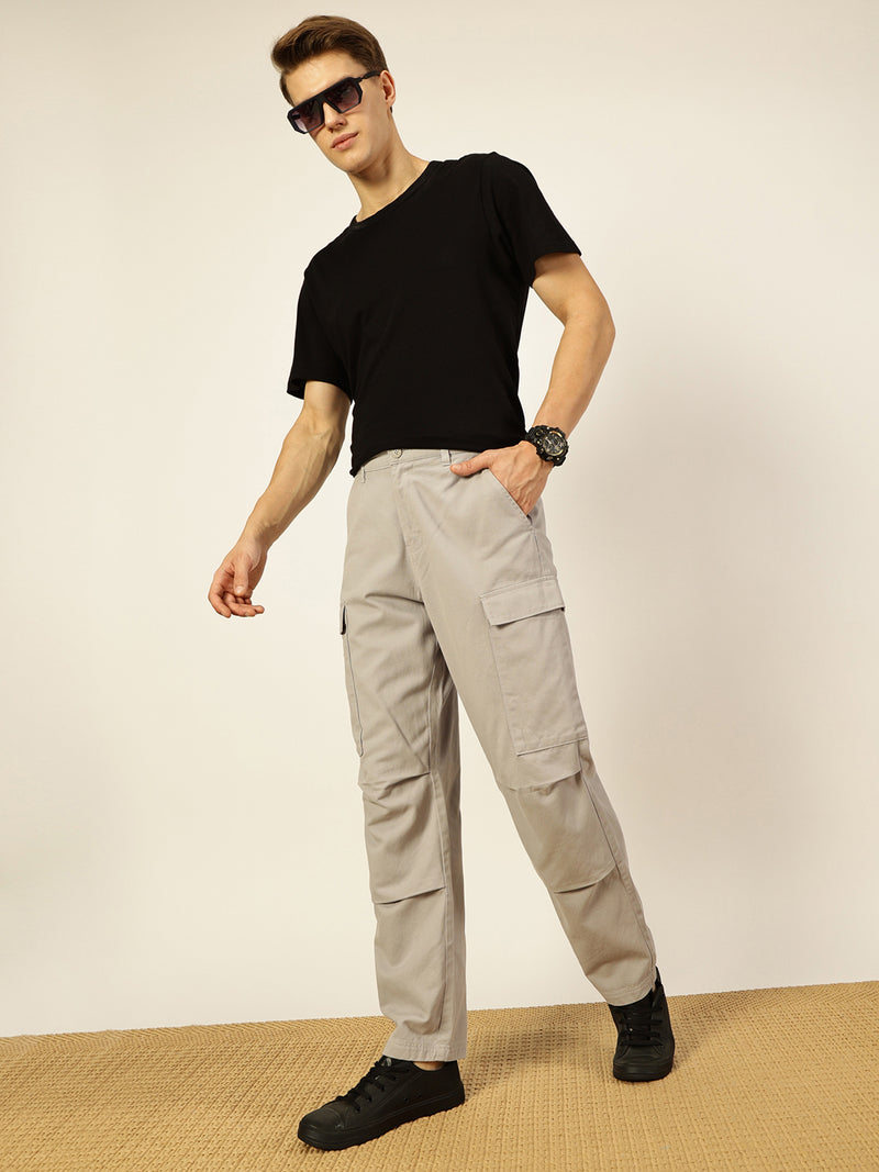 Thomas Scott Men Pure Cotton Classic Straight Fit Easy Wash Cargos Trousers