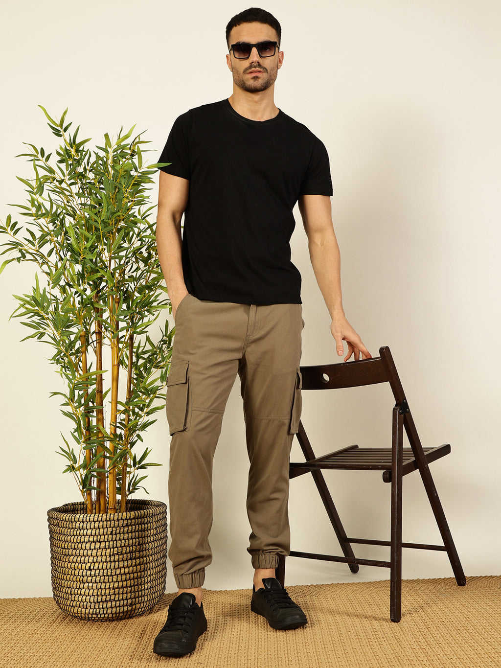 Beige  Classic Slim Fit Cargos Trousers