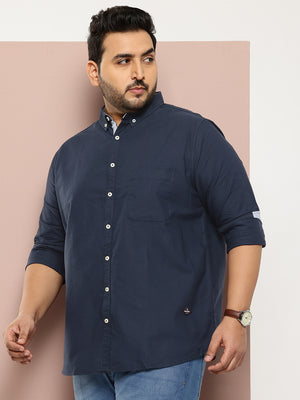 Navy Plus Size Relaxed Pure Cotton Casual Shirt For Men
