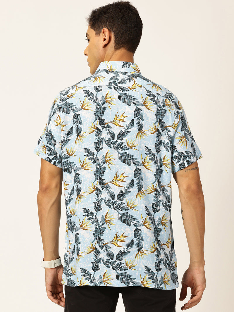 Thomas Scott Men Premium Floral Printed Spread Collar Casual Shirt