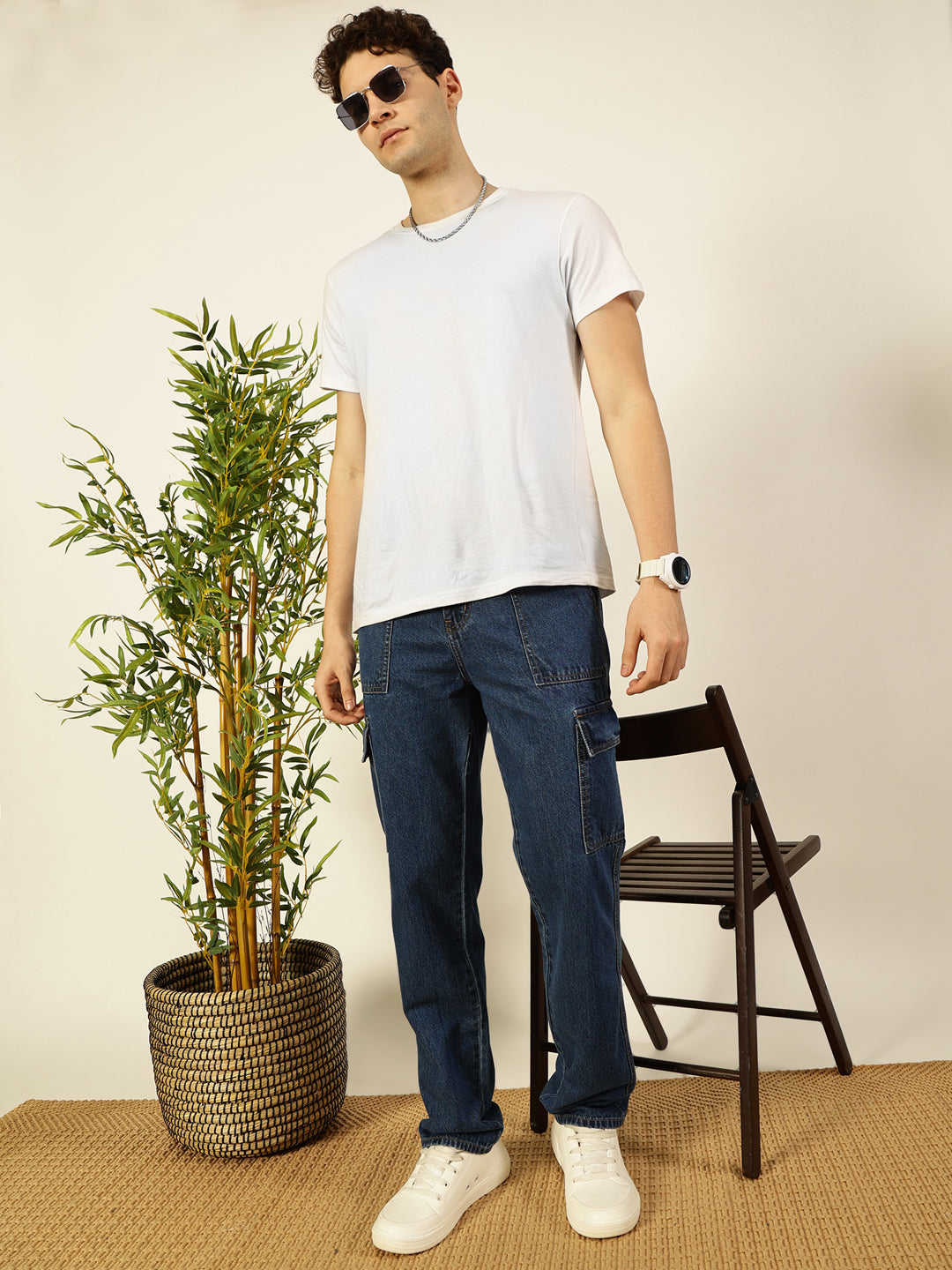 Thomas Scott Men Classic Relaxed Fit Cotton Cargo Jeans