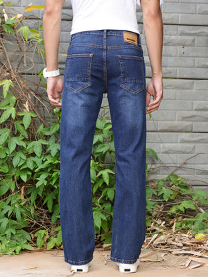 Dark Indigo Smart Bootcut Clean Look Light Fade Stretchable Jeans For Men