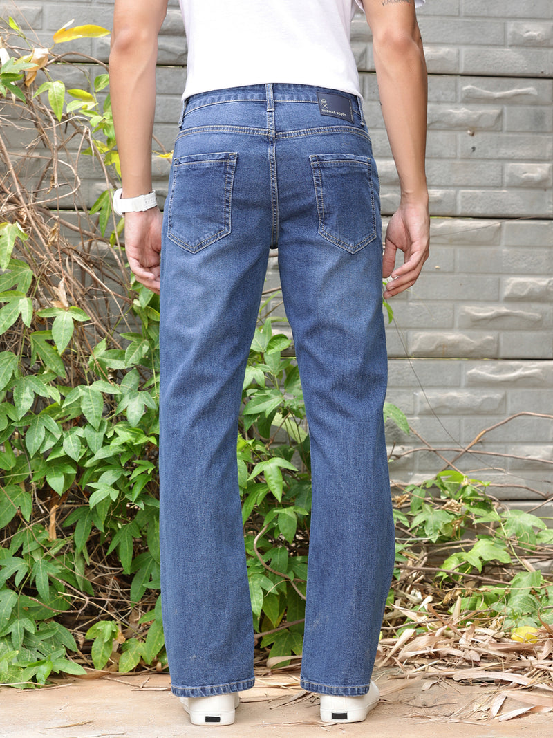 Thomas Scott Men Smart Bootcut Clean Look Light Fade Stretchable Jeans