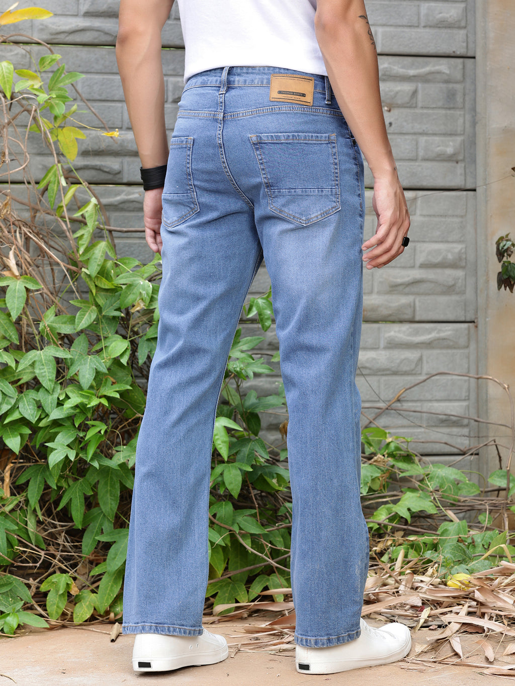 Light Indigo Smart Bootcut Light Fade Stretchable Jeans For Men