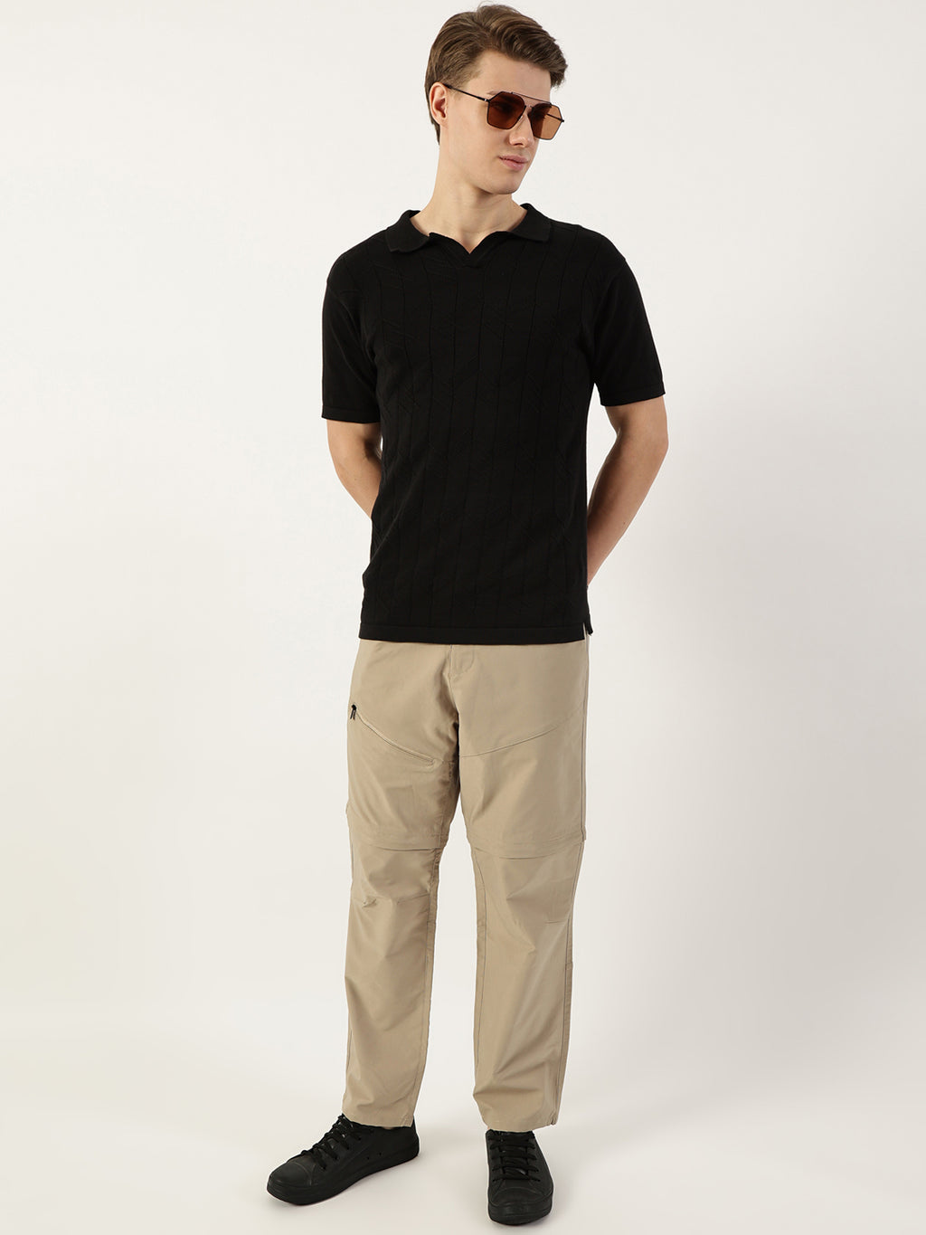 Thomas Scott Men Beige Relaxed Straight Fit Convertible Trousers