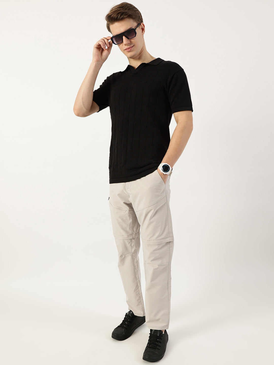Thomas Scott Men Light Grey Relaxed Straight Fit Convertible Trousers