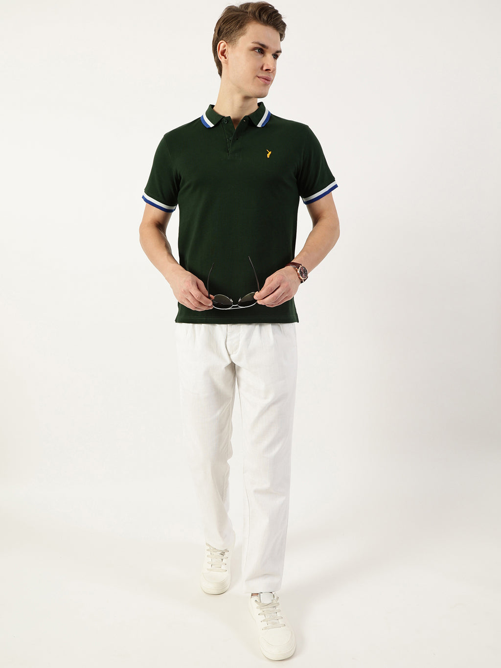 Thomas Scott Men Bottle Green Polo Collar T-shirt