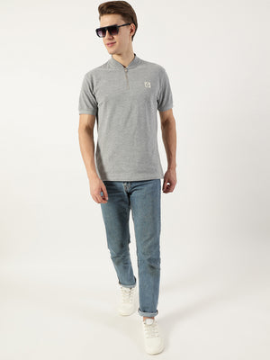 Thomas Scott Men Grey Mandarin Collar T-shirt