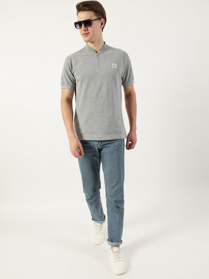 Thomas Scott Men Grey Mandarin Collar T-shirt