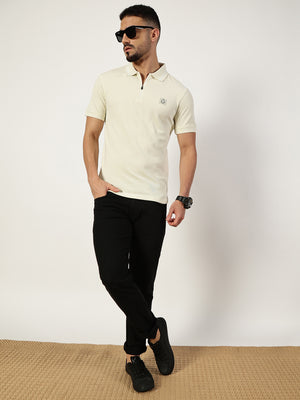 Thomas Scott Men Cream Polo Collar T-shirt
