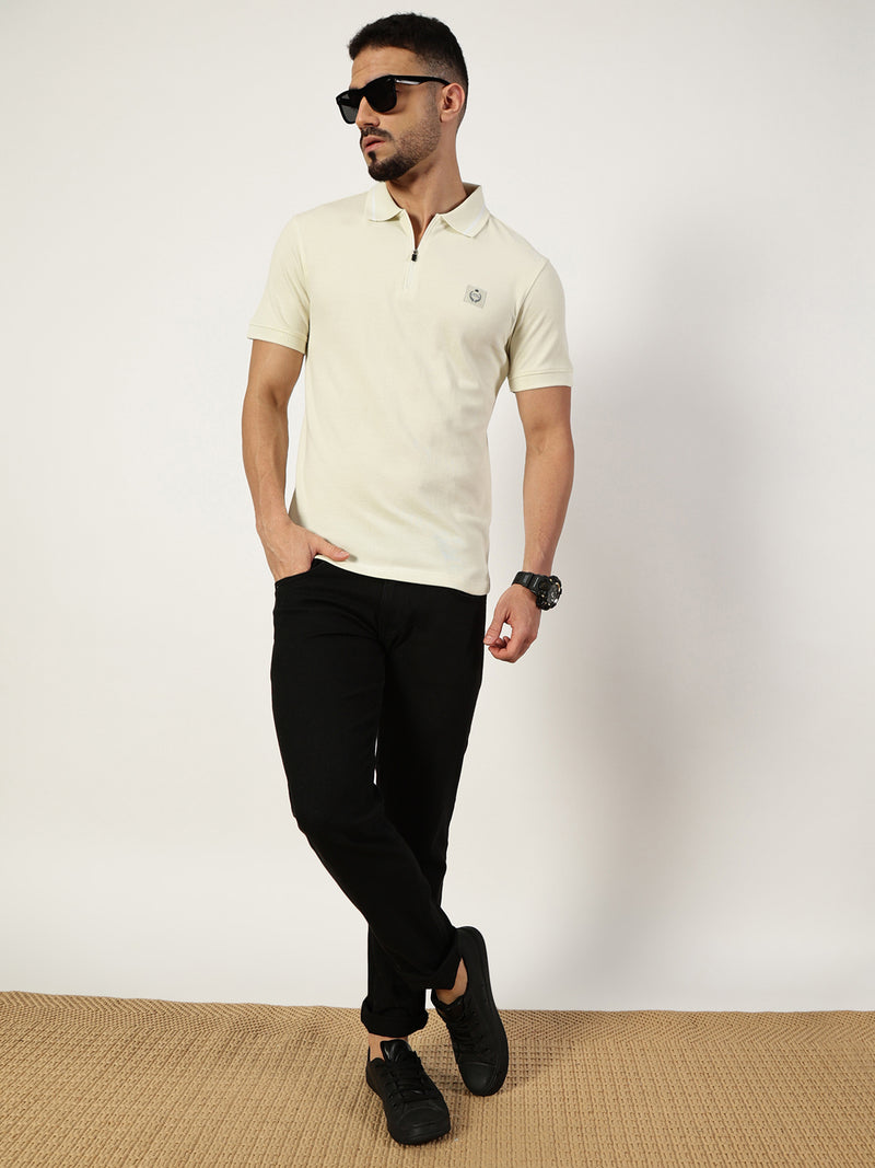 Thomas Scott Men Cream Polo Collar T-shirt