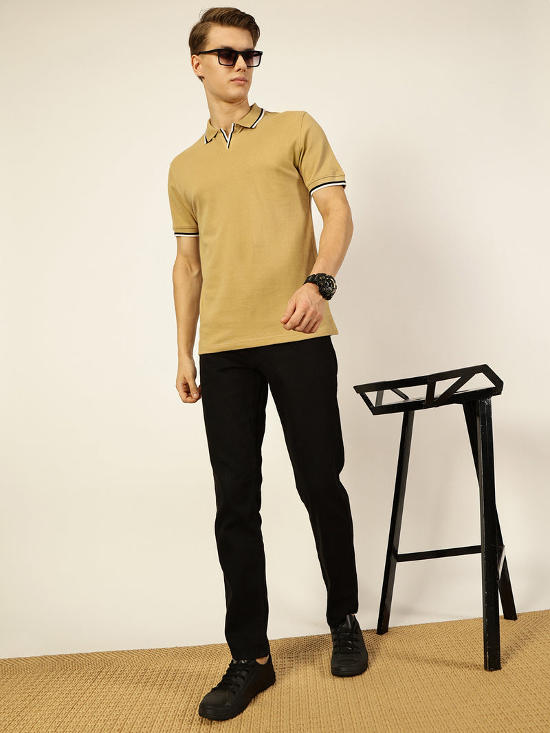 Thomas Scott Men Beige Polo Collar T-shirt