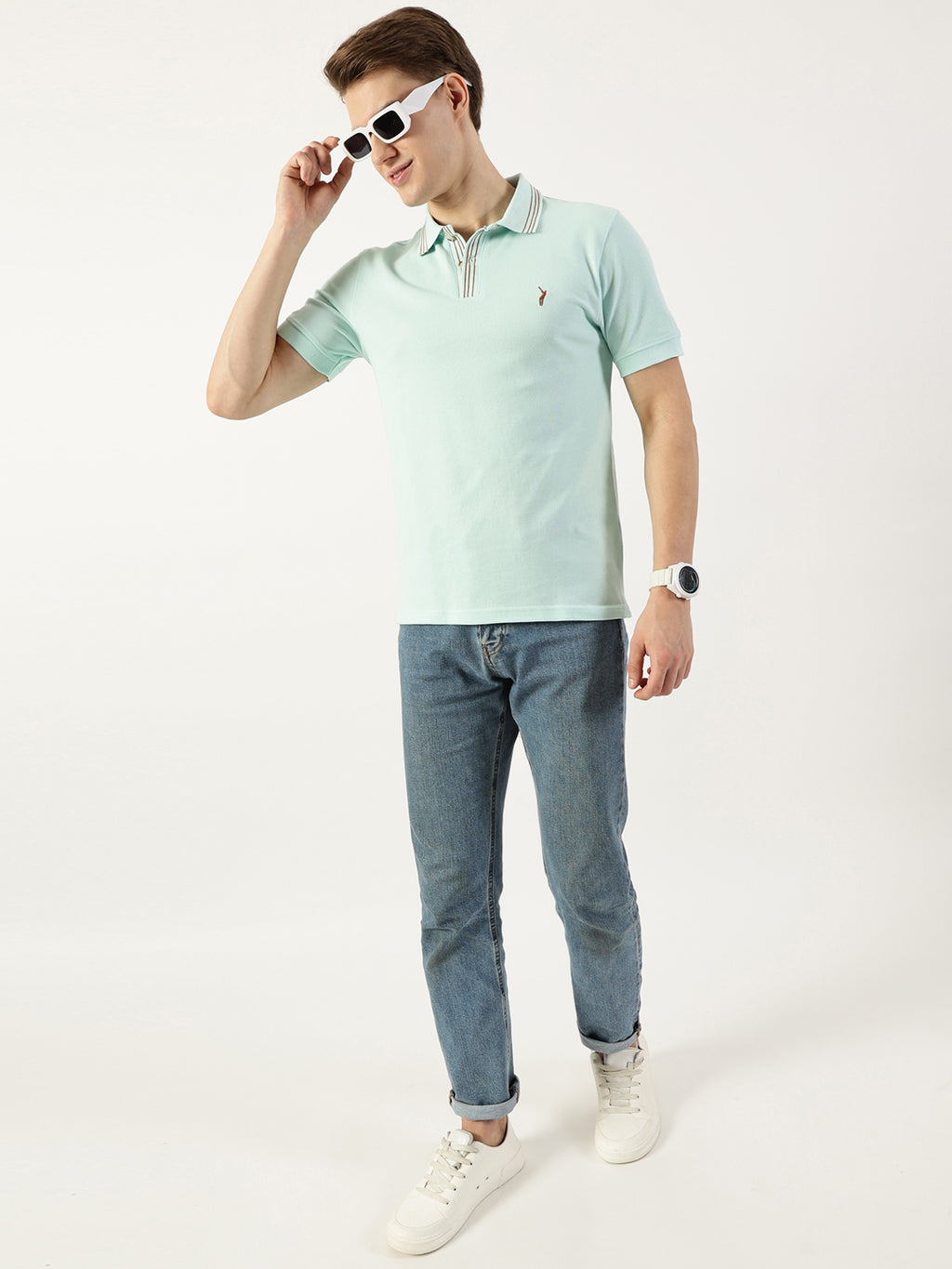 Thomas Scott Men Aqua Polo Collar T-shirt