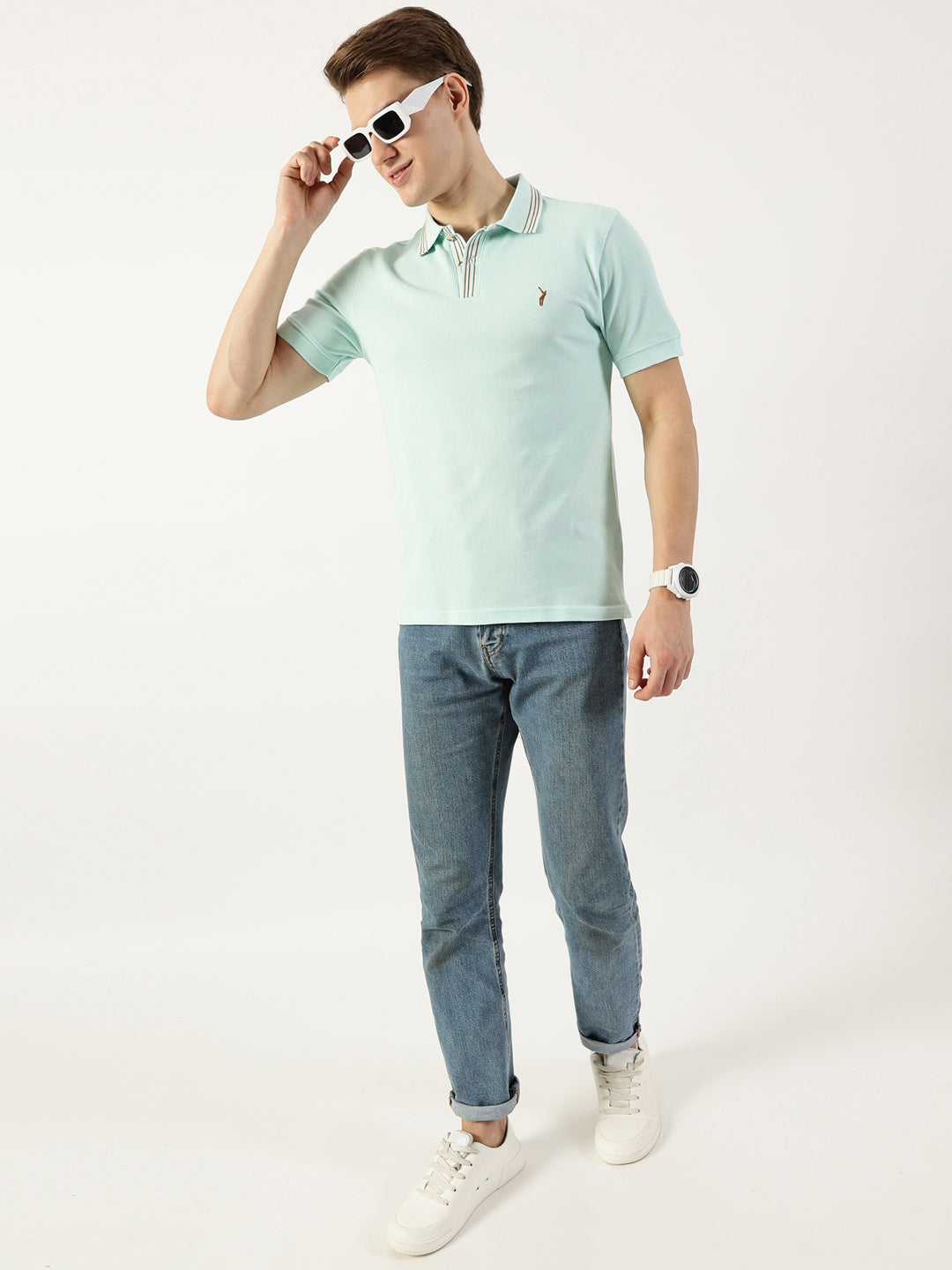 Thomas Scott Men Aqua Polo Collar T-shirt