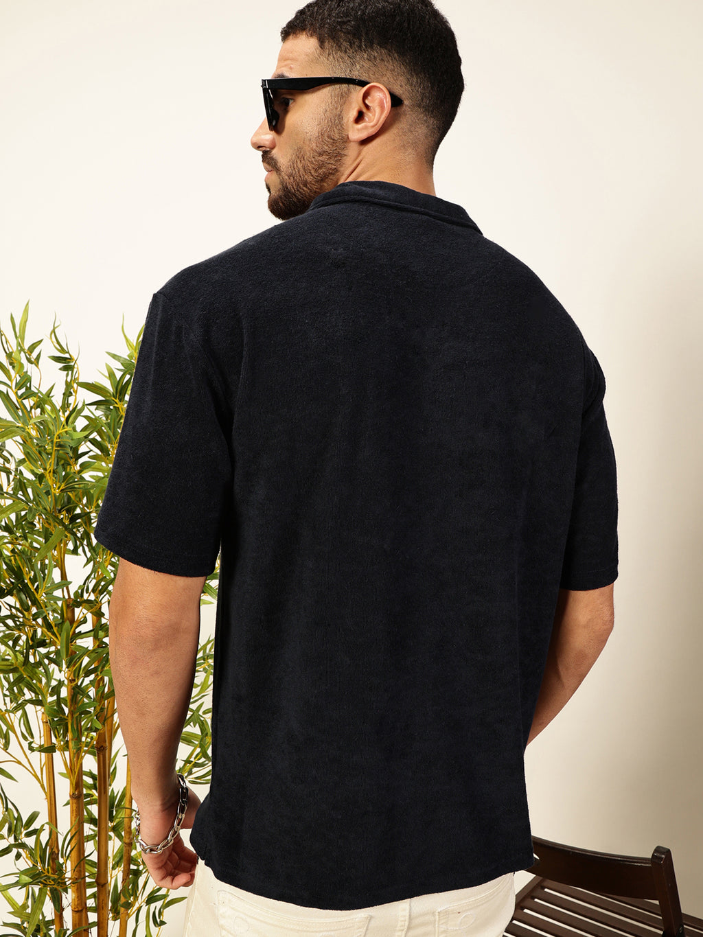 Thomas Scott Men Navy Blue Solid Polo Collar Cotton Relaxed Fit T-shirt