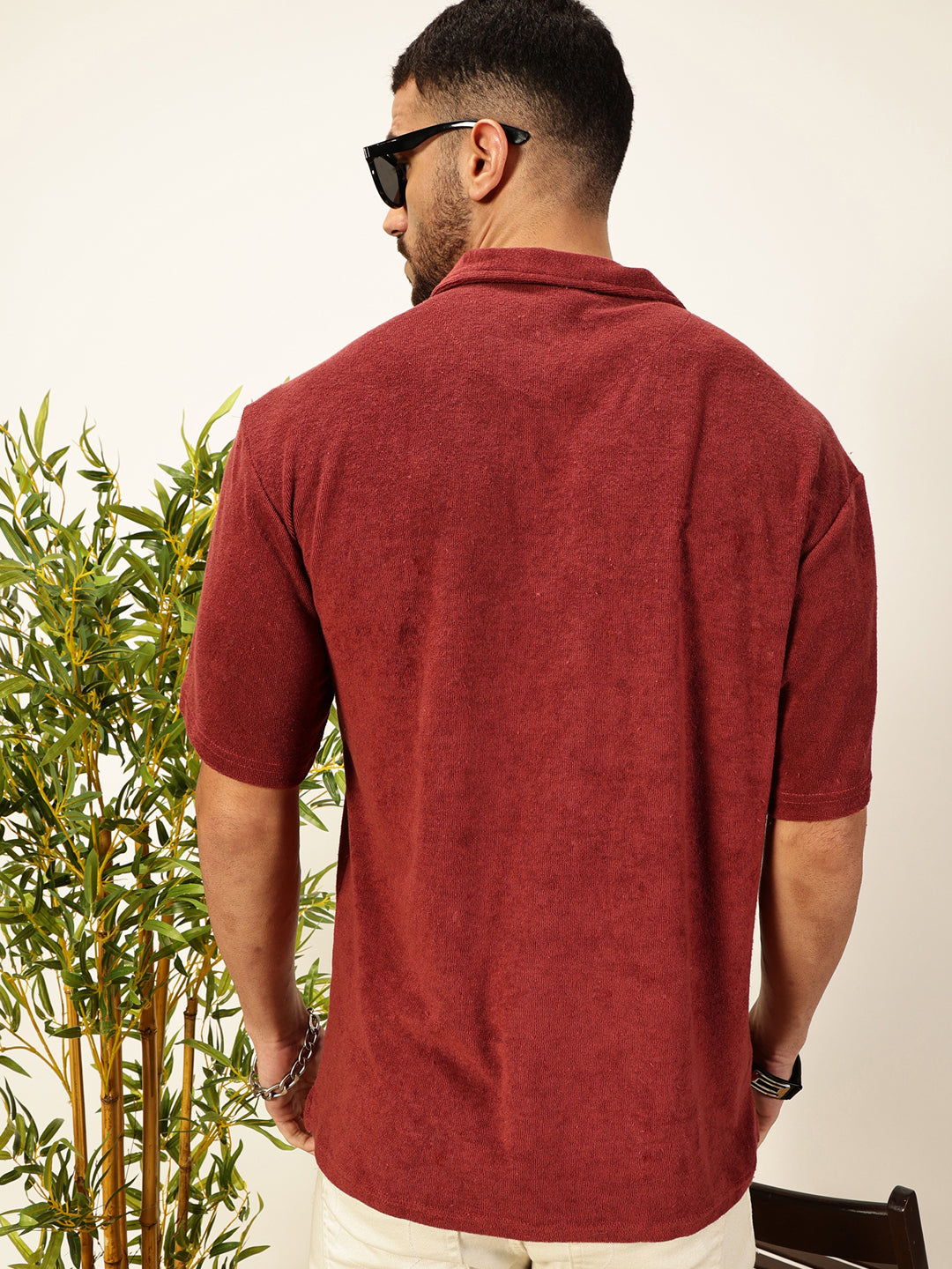 Thomas Scott Men Red Solid Polo Collar Cotton Relaxed Fit T-shirt