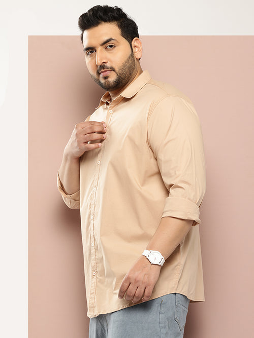 Thomas Scott Men Beige Plus Size Premium Casual Shirt