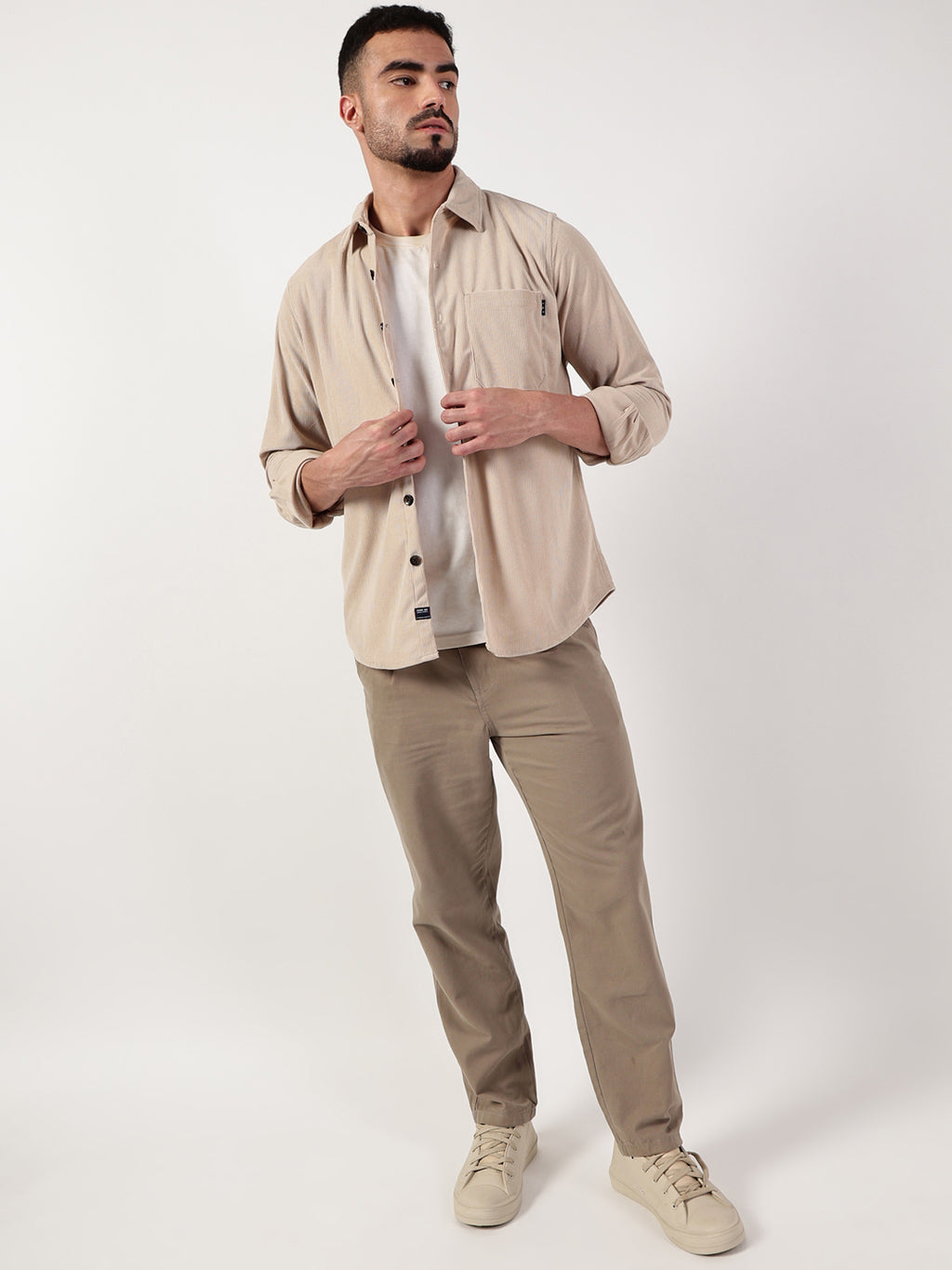 Thomas Scott Men Beige Premium Spread Collar Textured Relaxed Fit Casual Shirt
