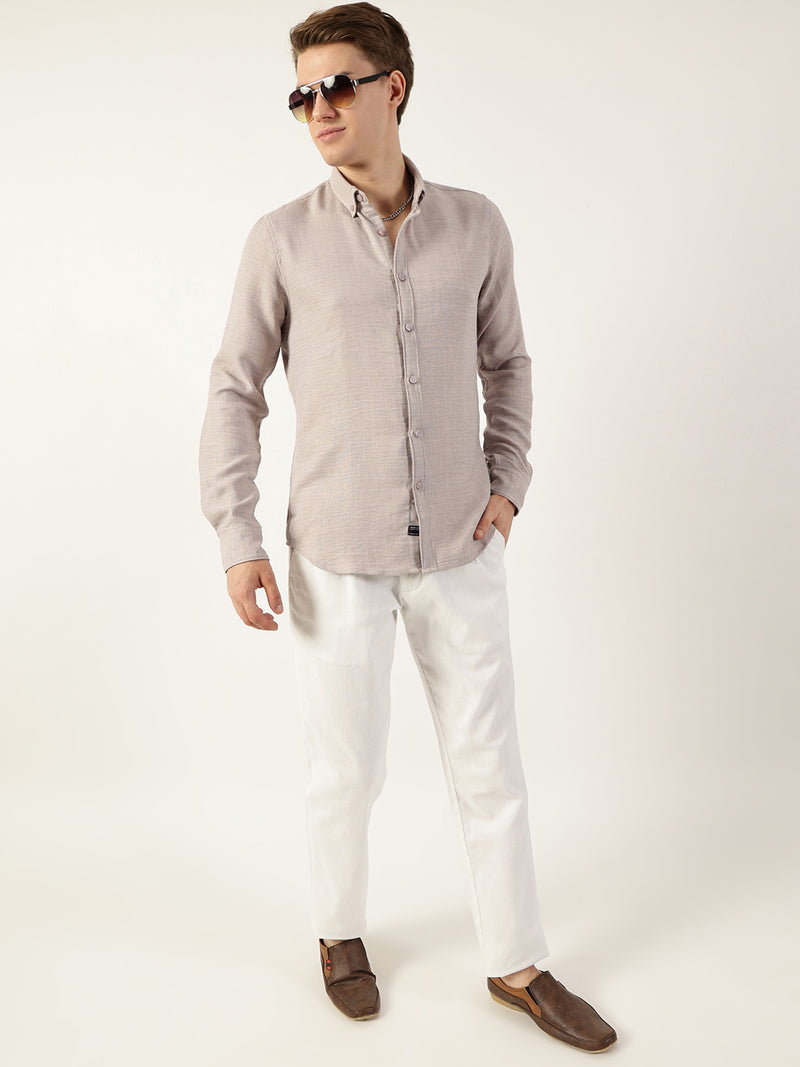 Thomas Scott Men Light Grey Classic Button-Down Collar Solid Slim Fit Casual Shirt