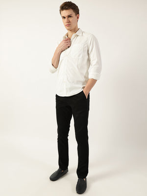 Thomas Scott Men White Classic Spread Collar Textured Slim Fit Casual Shirt