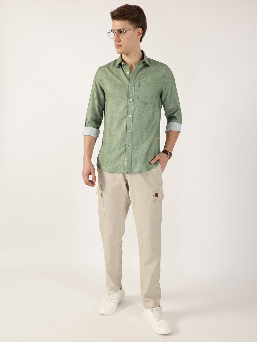 Thomas Scott Men Green Premium Slim Fit Opaque Casual Shirt