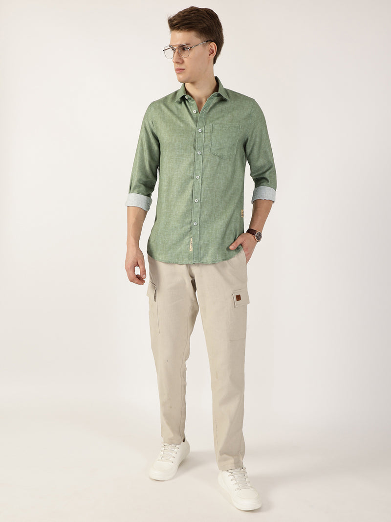 Thomas Scott Men Green Premium Slim Fit Opaque Casual Shirt
