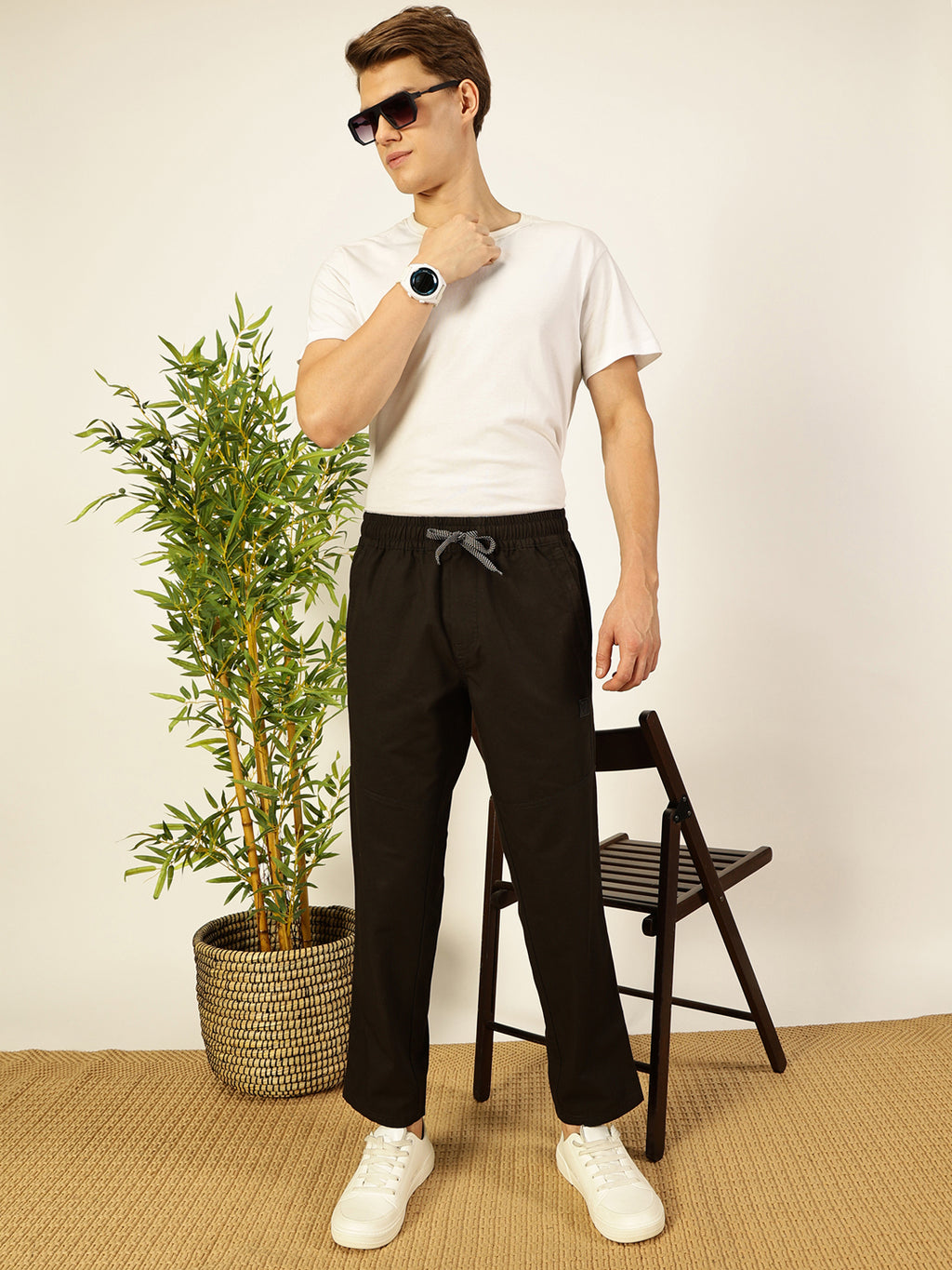 Thomas Scott Men Olive Smart Pleated Mid-Rise Regular Fit Cotton Joggers Trousers