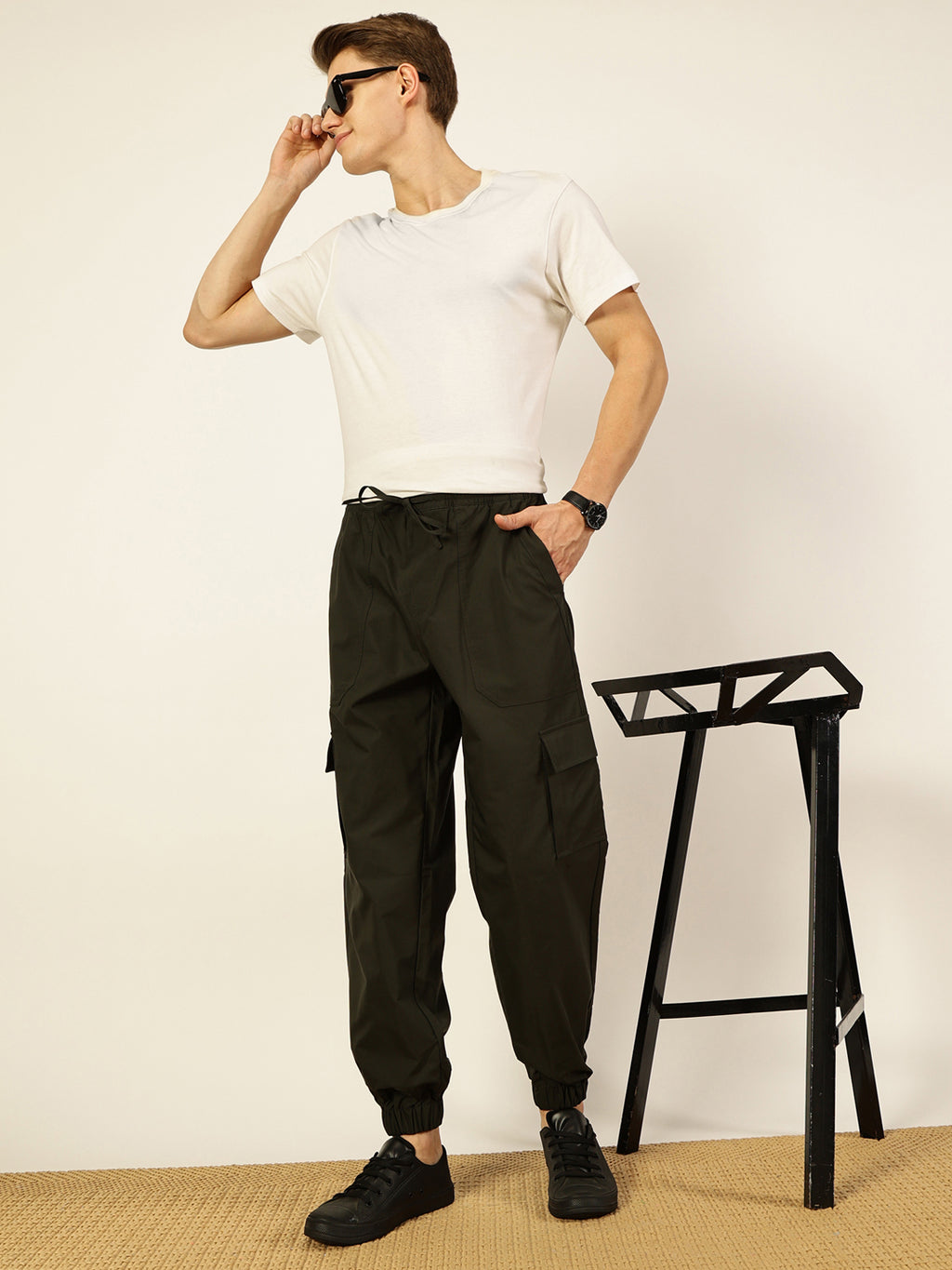 Thomas Scott Men Smart Loose Fit Easy Wash Cargos Trousers