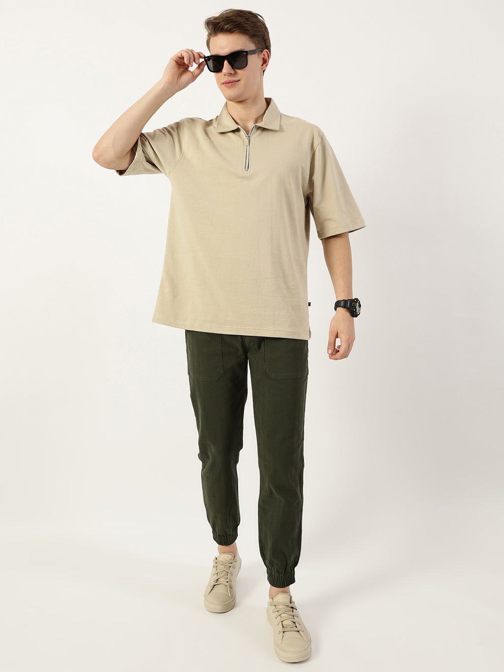 Thomas Scott Men Green Smart Easy Wash Joggers Trousers