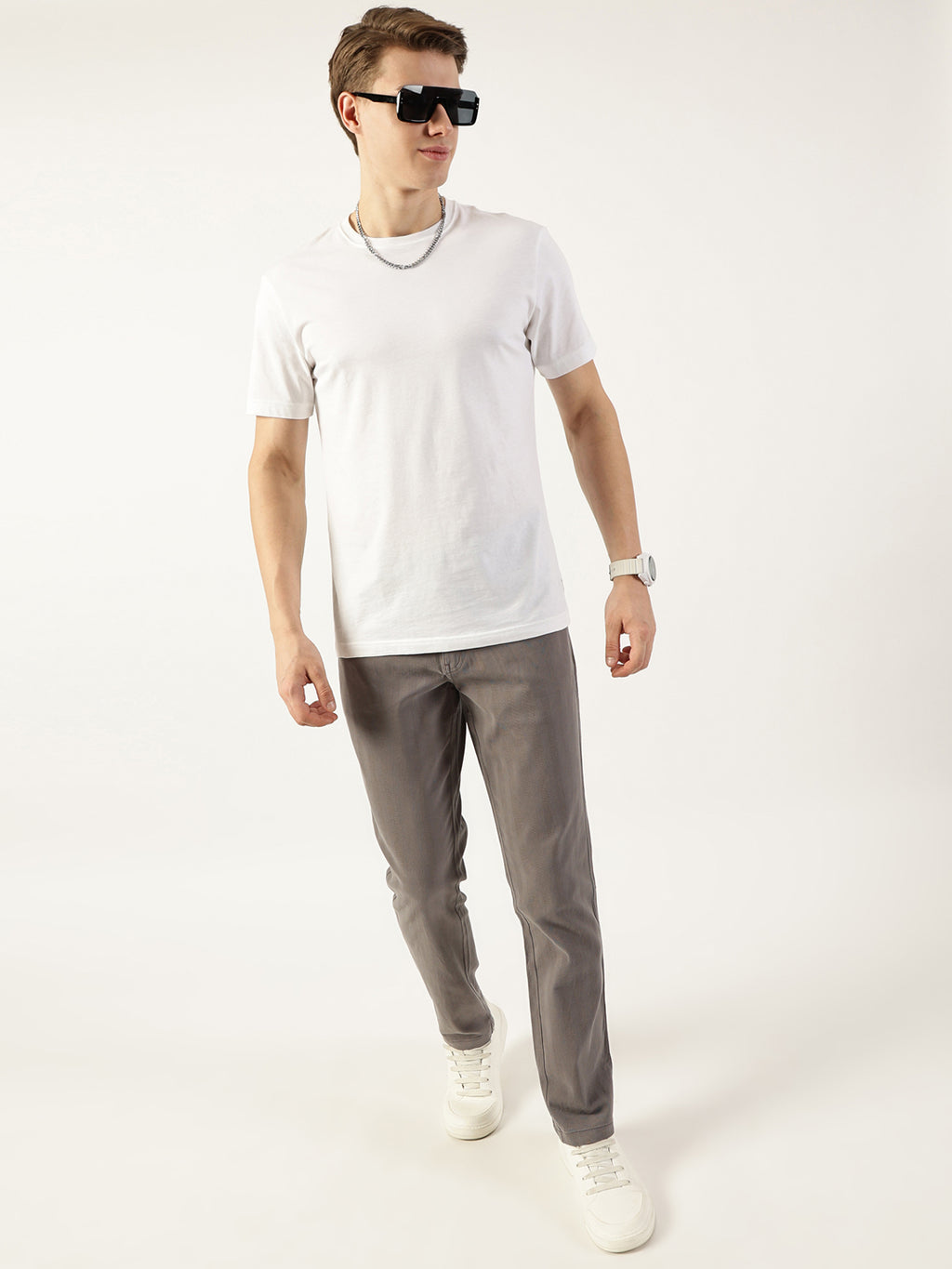 Thomas Scott Men Dark Grey Smart Easy Wash Chinos Trousers